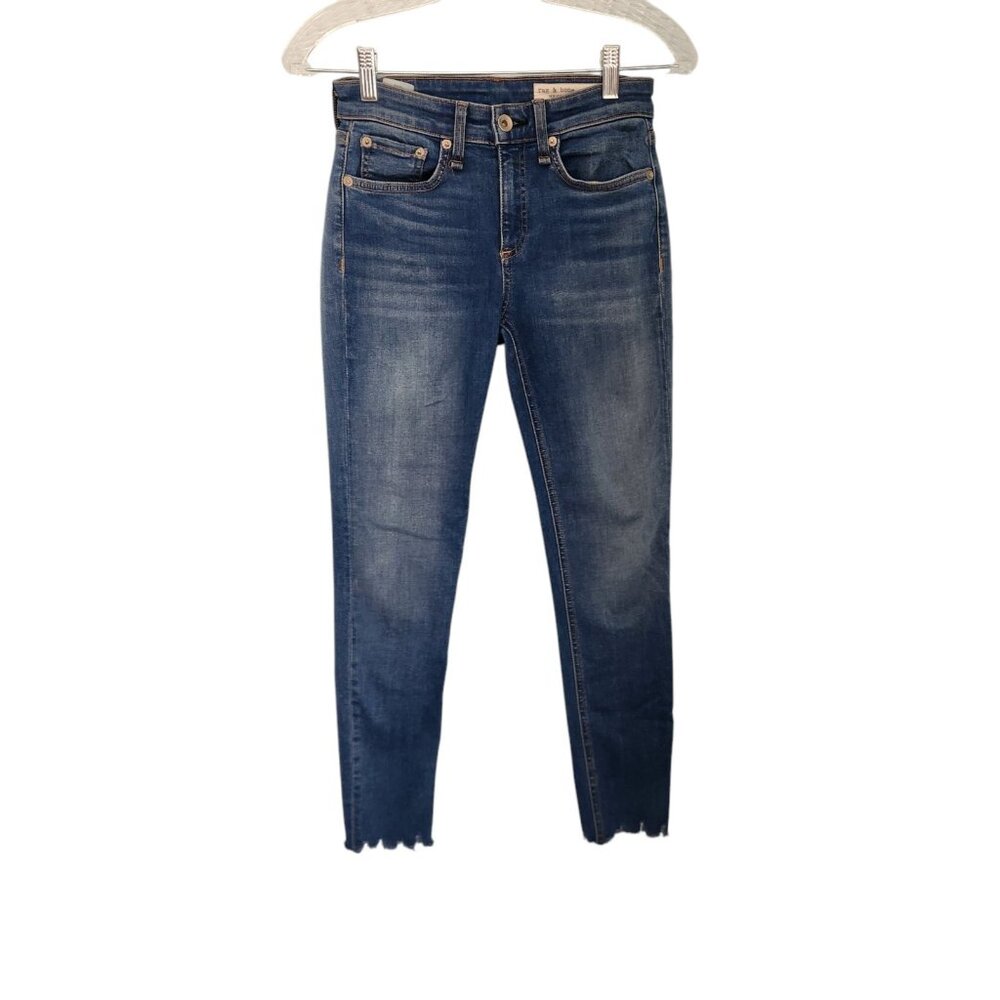 Rag & Bone Jeans High Rise Ankle Skinny Denim Raw Hem‎ Blue Womens 24